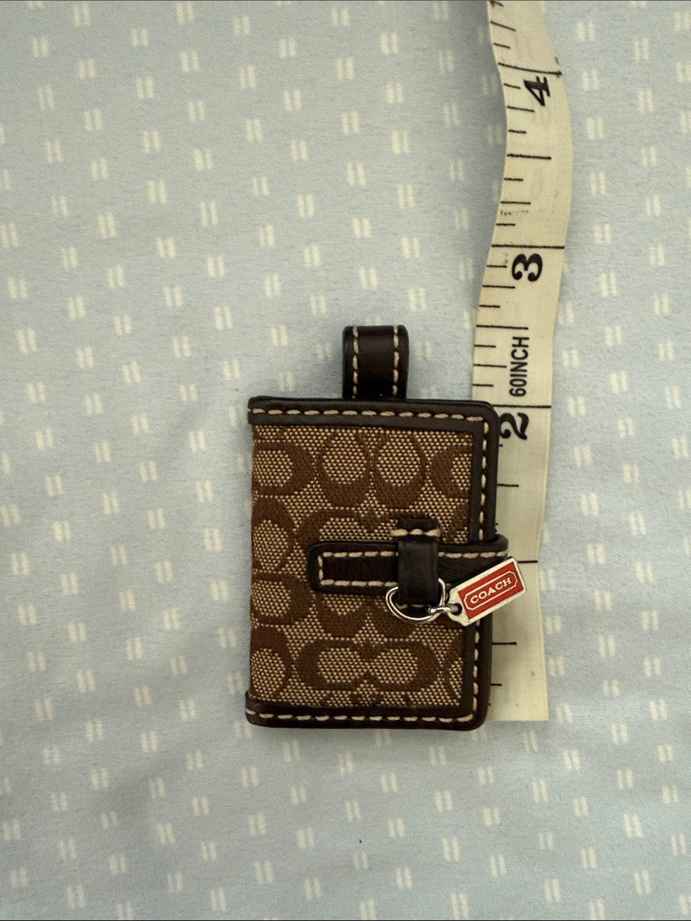 Coach Brown and Dark Brown Signature Canvas Card & Key Holder with Red Charm - Picture 4 of 5